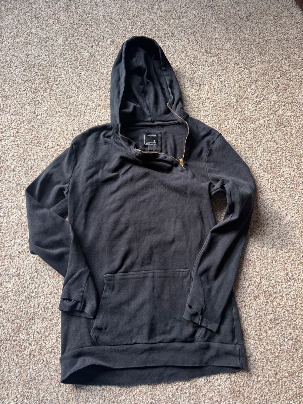 Half-Zip Black Hooded Pullover Sweatshirt for Women